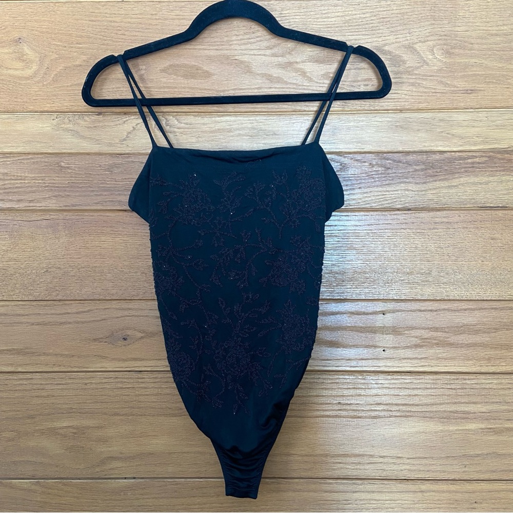 Y2K Victoria's Secret black beaded bodysuit